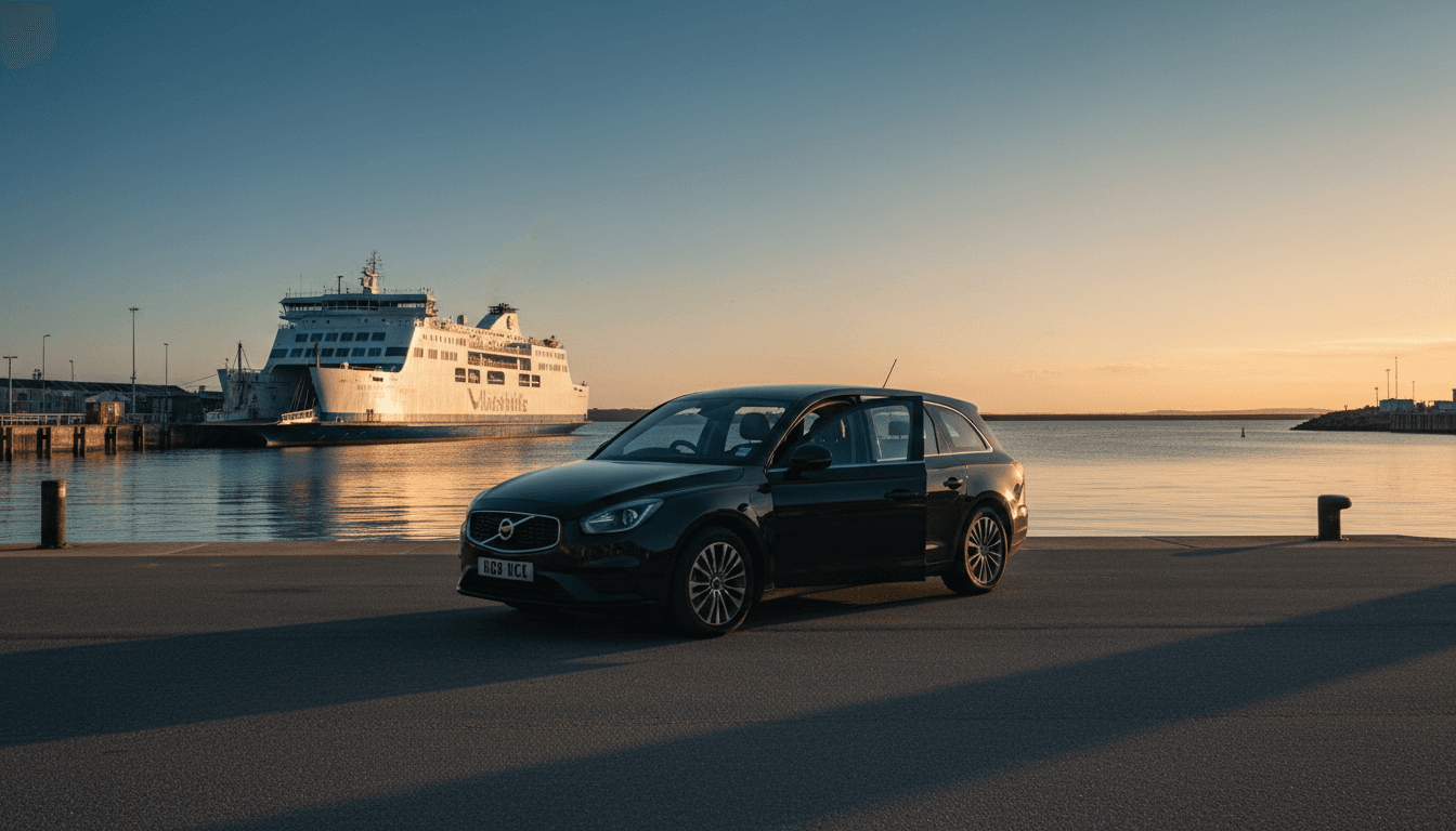 Black taxi waiting at a ferry terminal on the Isle of Wight