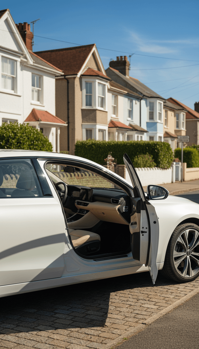 Modern clean sedan parked on a sunny Isle of Wight street