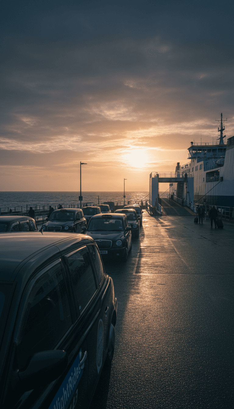 WightRides taxi waiting in the ferry terminal queue on the Isle of Wight