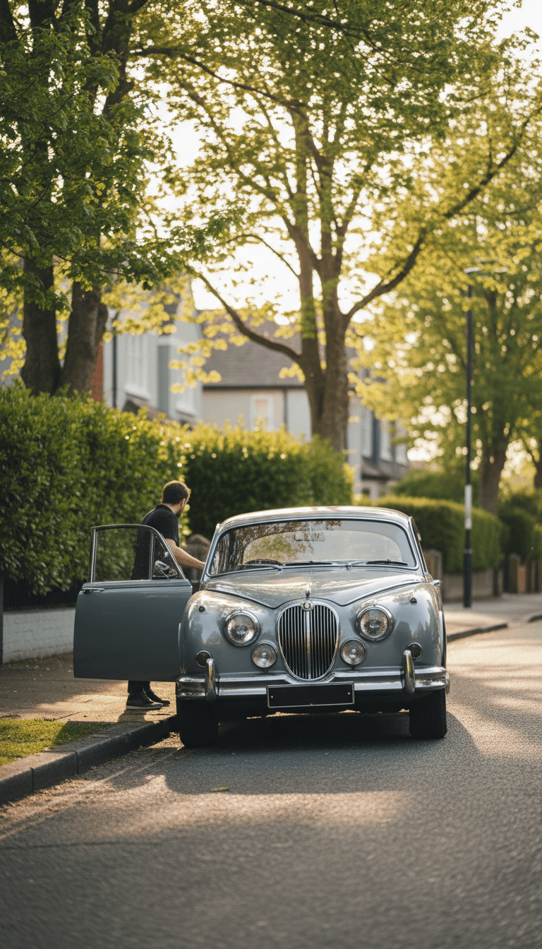 Saloon car waiting on a Sandown street early in the morning