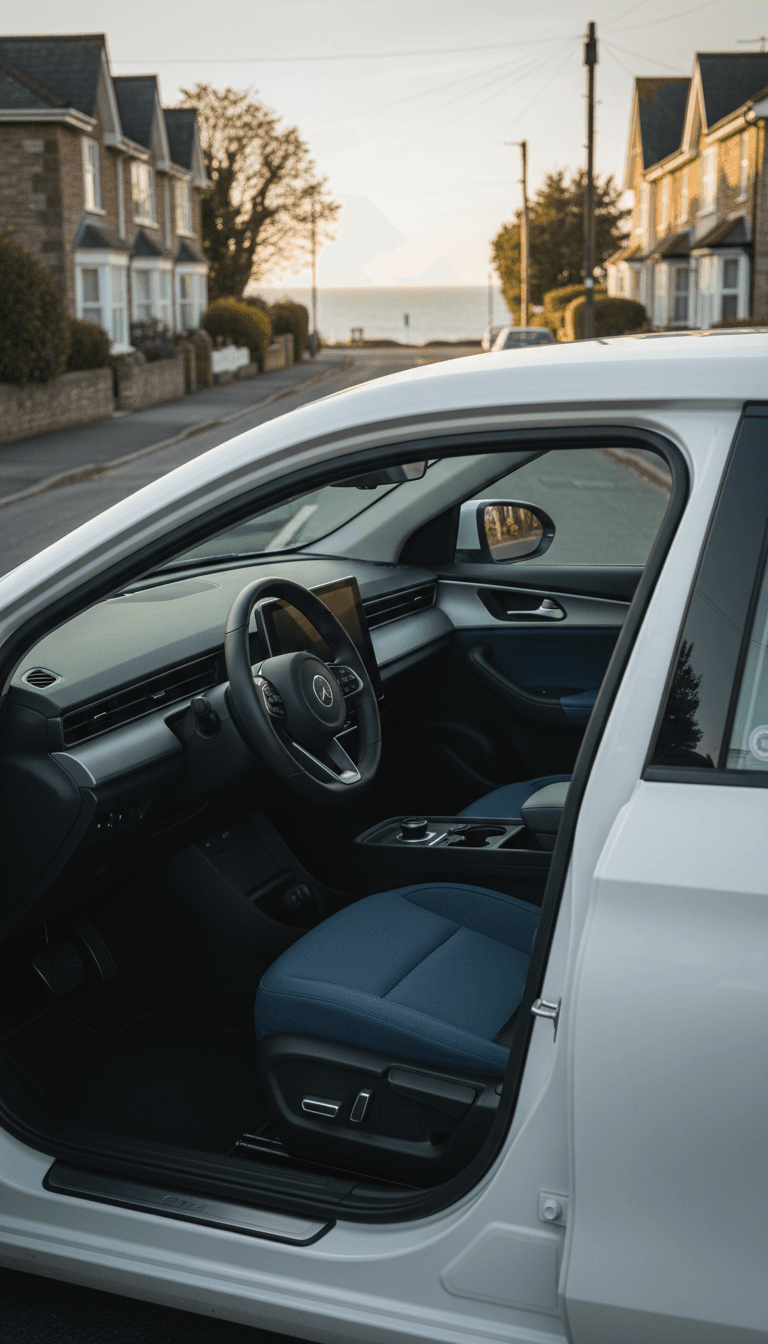 A silver taxi parked on a quiet Sandown street, door open and ready.